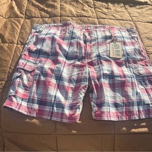 626 Blue Pale Red/Blue/White Big and Tall Plaid Cargo Shorts Size 60”